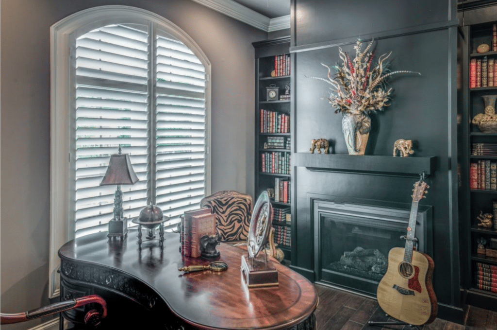 Window treatment ideas example of Plantation Shutters in an Office