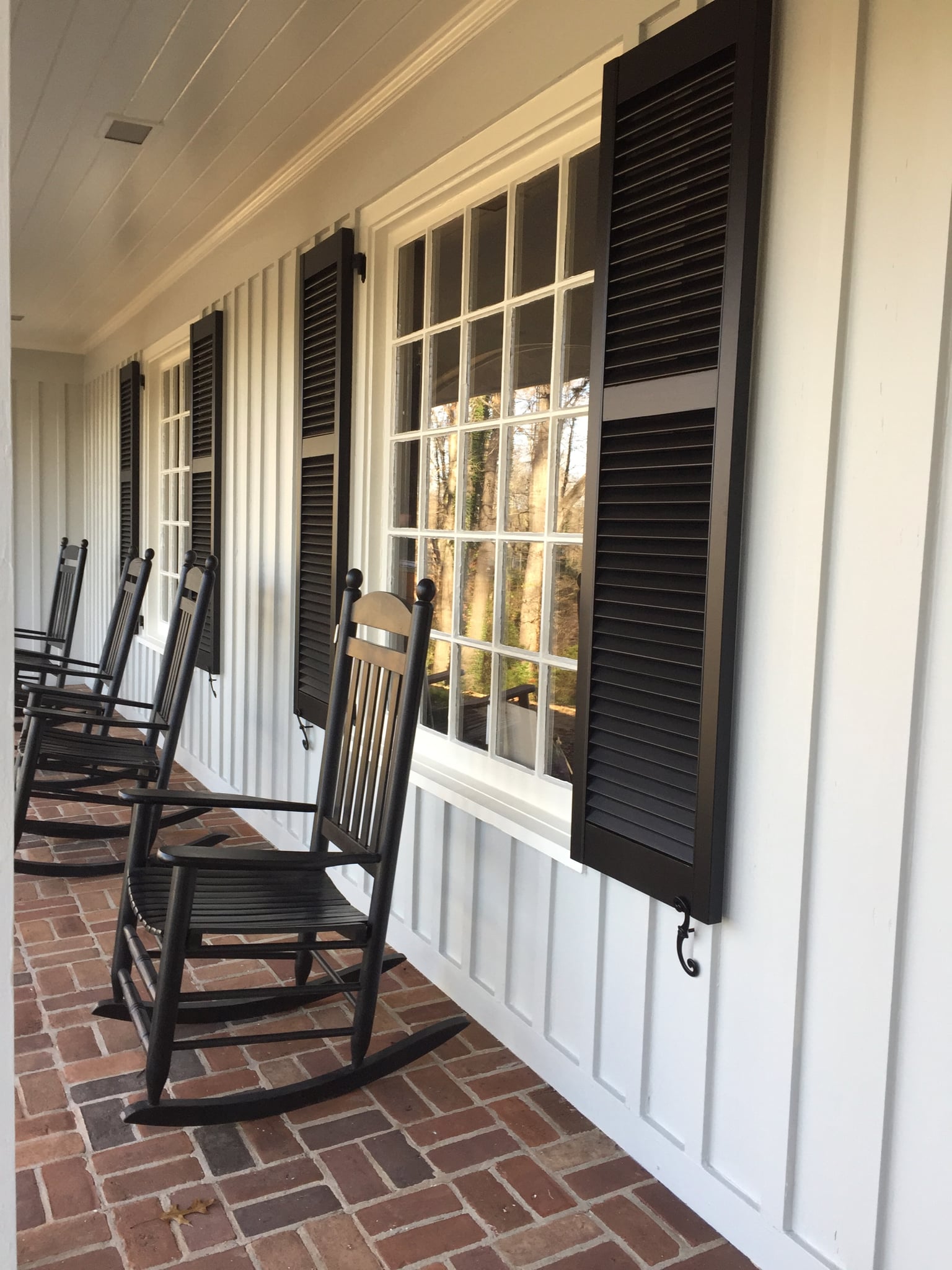 Exterior Fixed Louver Shutters on a Porch, project in Gastonia, NC