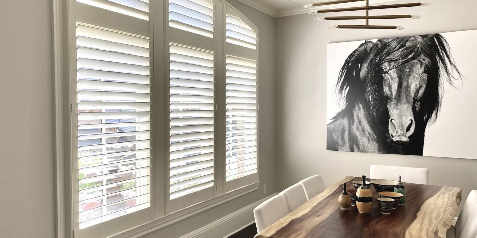 Elite Interior 3 1/2" Rear Tilt Shutters - Arched - with Custom T-Post Framing